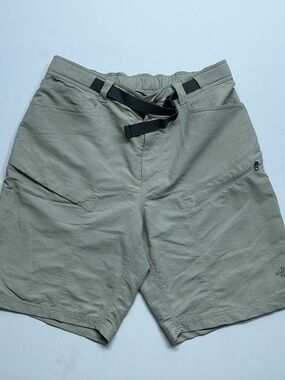The North Face Belted Hiking Shorts Mens Size Medium Khaki Nylon Zip Pockets